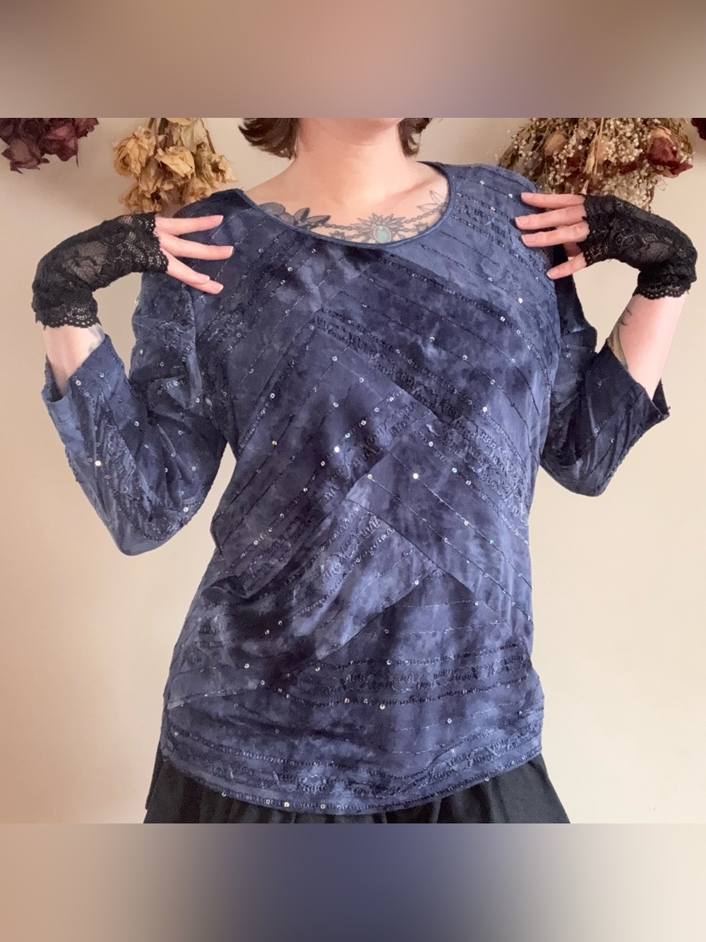 JM Collection Whimsigoth Navy Tie Dye Sparkly Top 💙🖤